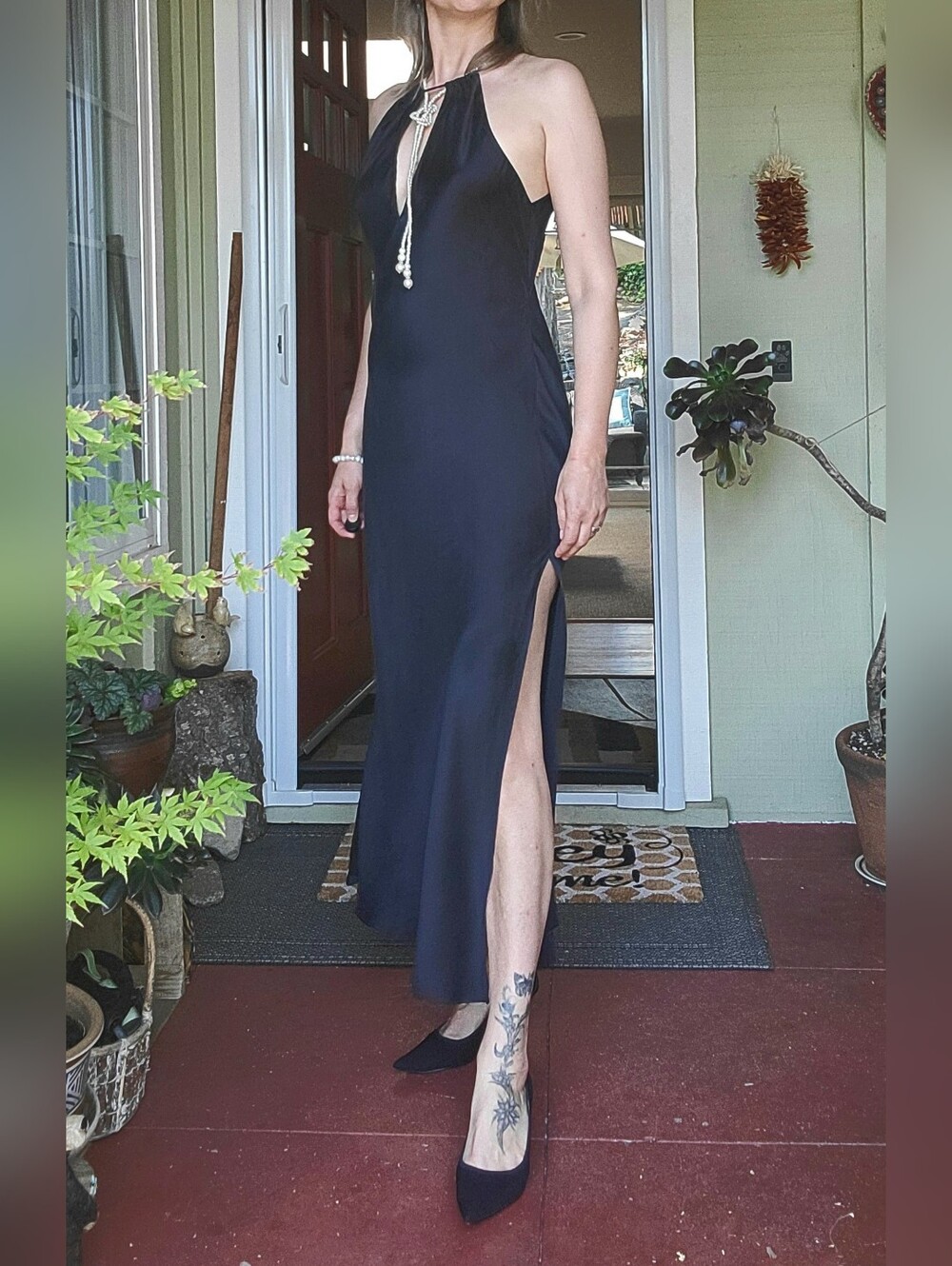 Victoria Secret Black Silk Cowl Slip Dress Size L